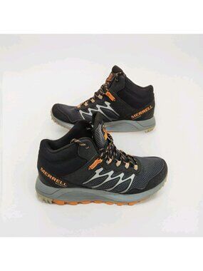 Merrell Wildwood Mid Waterproof Leather Hiking Boot Black Gray Orange Mens 9.5